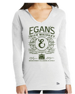 Ladies' Egan's Long Sleeve Tshirt with a hood - White with Military Green logo